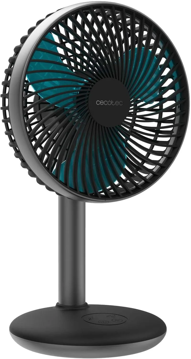 Cecotec ▫️ Ventilador de secretária EnergySilence 4000 Portable Desk Dark Ice | Diâmetro de 6 polegadas, bateria de 4000 mAh, controlo tátil, 4 velocidades, inclinação ajustável, inclui cabo micro USB