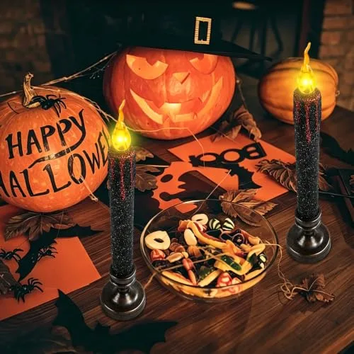 LQTSLFM ▫️ Conjunto de 2 velas LED de Halloween de 24,5 cm – Velas de Halloween sem chama que pingam sangue, pretas, com pilhas, para festas, presentes e decoração de casa 3