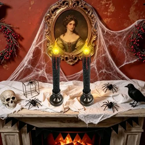 LQTSLFM ▫️ Conjunto de 2 velas LED de Halloween de 24,5 cm – Velas de Halloween sem chama que pingam sangue, pretas, com pilhas, para festas, presentes e decoração de casa 4