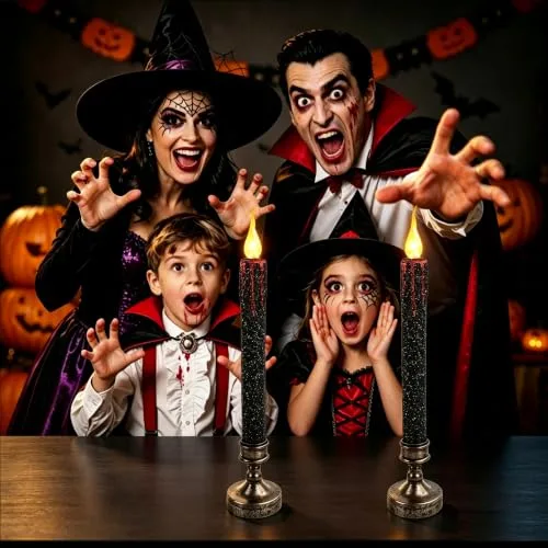 LQTSLFM ▫️ Conjunto de 2 velas LED de Halloween de 24,5 cm – Velas de Halloween sem chama que pingam sangue, pretas, com pilhas, para festas, presentes e decoração de casa 5