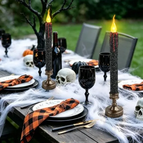 LQTSLFM ▫️ Conjunto de 2 velas LED de Halloween de 24,5 cm – Velas de Halloween sem chama que pingam sangue, pretas, com pilhas, para festas, presentes e decoração de casa 6