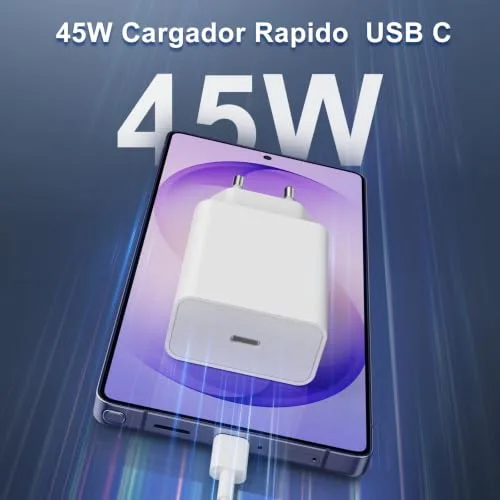BIHPJD ▫️ Carregador de 45 W com carregamento rápido, conjunto de 2 carregadores USB-C de 45 W com cabo Tipo C de 2 m para Samsung Galaxy S26/S25/S24/S23/S22/S21 Ultra 4