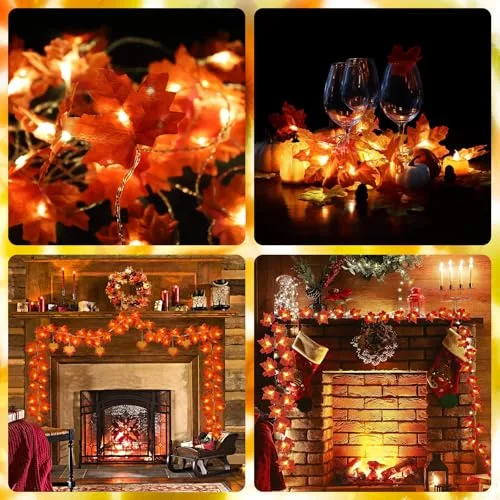 SEMINISMAR ▫️ Guirlanda de luzes com folhas de bordo, Guirlanda de luzes com folhas de bordo, Guirlanda de luzes de outono, Guirlanda de luzes com folhas de bordo, Guirlanda de luzes decorativa com folhas de outono para o Halloween, 3 metros, 20 LEDs 3