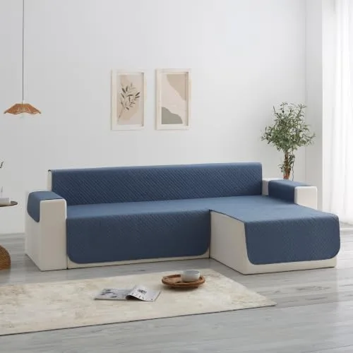 Todocama ▫️ Capa para Sofá Chaise Long Reta 200 cm, Proteção Acolchoada em Piqué, Anti-ácaros, Fácil de Limpar, (Azul Acinzentado) 6
