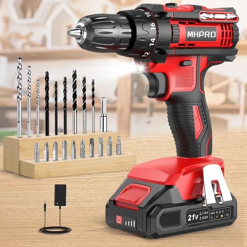 MHPRO ▫️ Berbequim-aparafusadora a bateria de 21 V, 42 Nm, com 1 bateria de 2,0 Ah