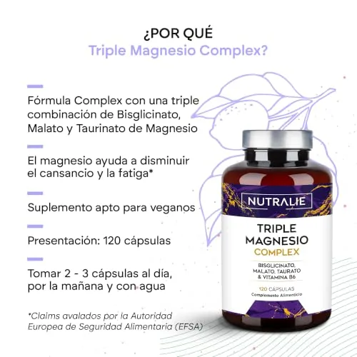 NUTRALIE ▫️ Complexo Triplo de Magnésio: Bisglicinato + Malato + Taurato – Cansaço, Fadiga, Energia e Sistema Nervoso, com Vitamina B6 – 120 Cápsulas 3