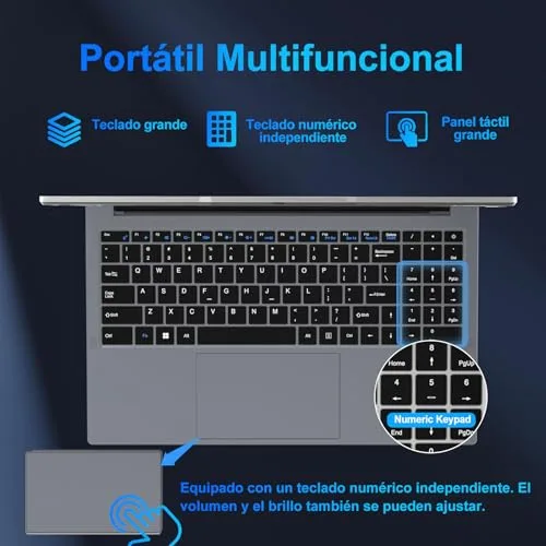 bvate ▫️ 2026 Portátil de 15,6 polegadas com Celeron N5095, Windows 11 Pro, 8 GB de RAM, SSD de 256 GB | Expansão até 1 TB, 5G, Wi-Fi, FHD, Bluetooth 4.2, 2,9 GHz, HDMI, USB 3.0, portátil com rato sem fios e teclado de membrana em espanhol - cinzento 3