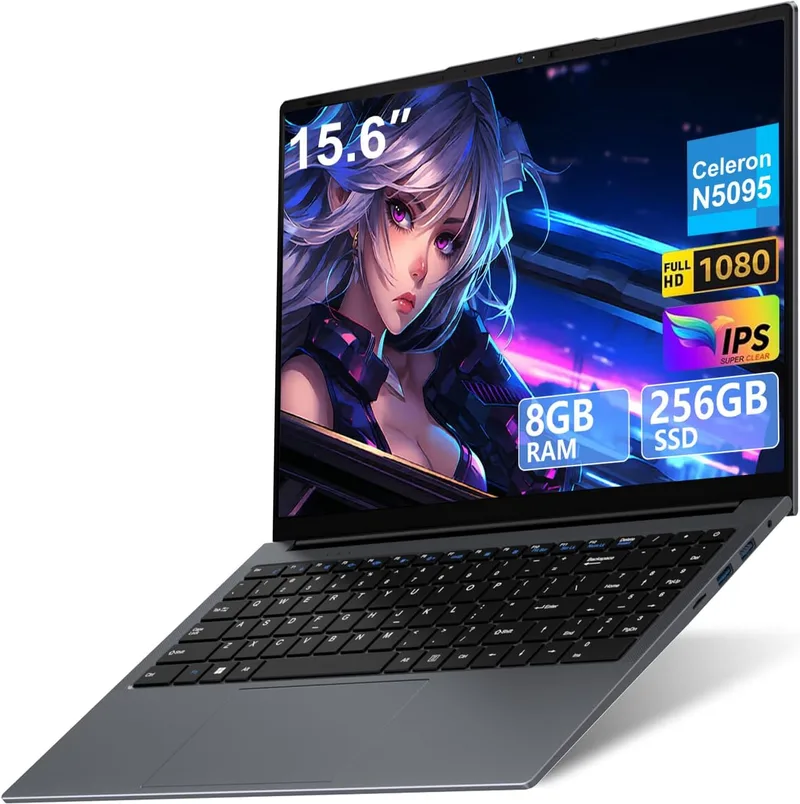 bvate ▫️ 2026 Portátil de 15,6 polegadas com Celeron N5095, Windows 11 Pro, 8 GB de RAM, SSD de 256 GB | Expansão até 1 TB, 5G, Wi-Fi, FHD, Bluetooth 4.2, 2,9 GHz, HDMI, USB 3.0, portátil com rato sem fios e teclado de membrana em espanhol - cinzento