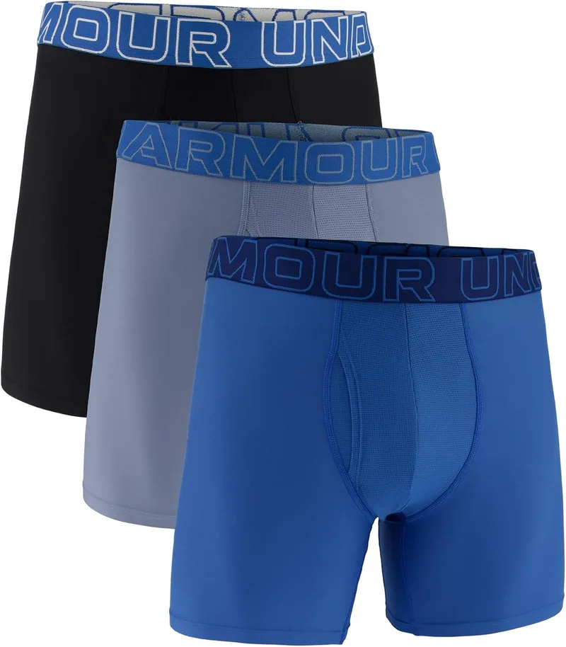 Under Armour ▫️ Conjunto de 3 boxers Tech Performance para homem, comprimento da perna de 15 cm – Respiráveis, absorvem a humidade, toque suave, conforto durante todo o dia