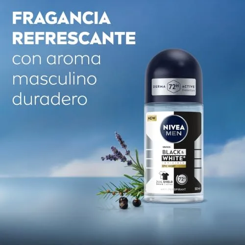 NIVEA ▫️ Desodorizante MEN Black & White Epic Night, roll-on, embalagem de 6 x 50 ml 5
