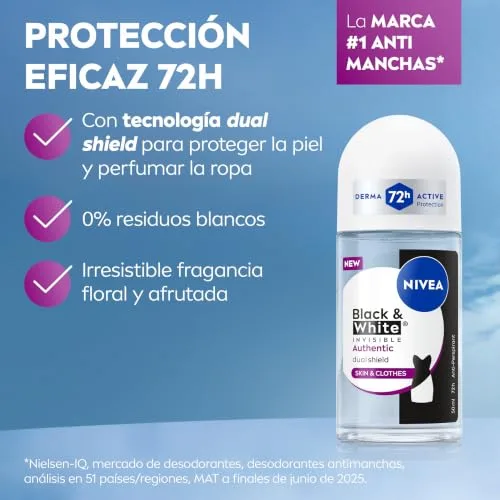 NIVEA ▫️ Black & White Authentic Desodorizante para Mulher, Roll-On, embalagem de 6 x 50 ml 2