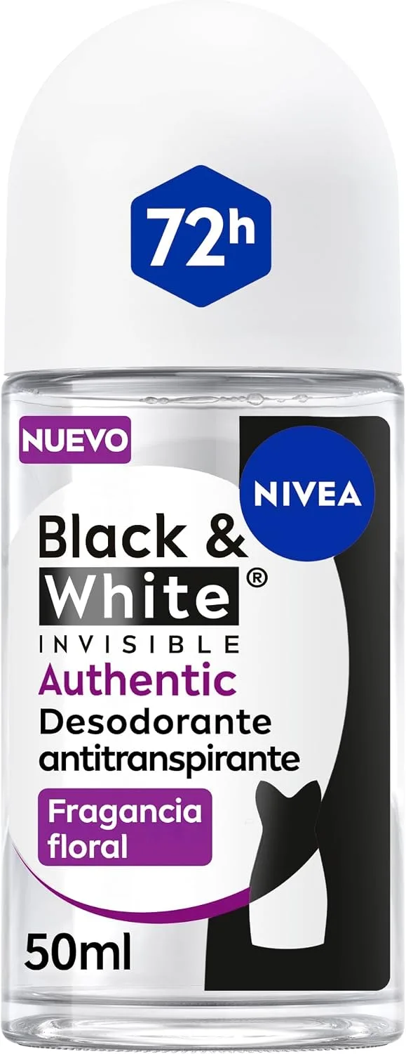NIVEA ▫️ Black & White Authentic Desodorizante para Mulher, Roll-On, embalagem de 6 x 50 ml