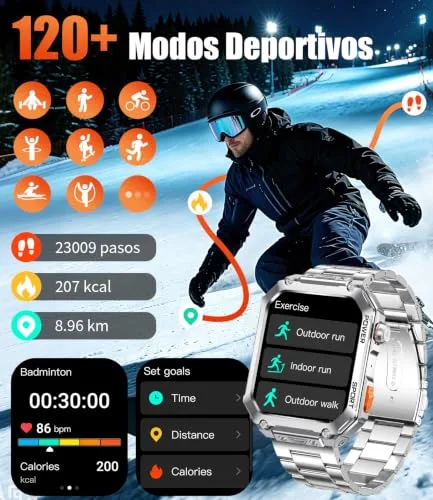 LIGE ▫️ Relógio inteligente para homem com ecrã HD grande de 2,01" e 2 braceletes, chamadas Bluetooth, monitorização da frequência cardíaca 24 horas por dia, mais de 120 modos desportivos, IP68, compatível com Android e iOS, EF2-M 4