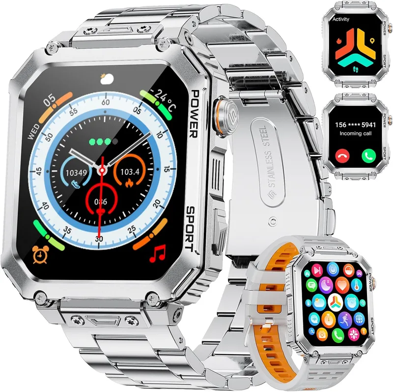 LIGE ▫️ Relógio inteligente para homem com ecrã HD grande de 2,01" e 2 braceletes, chamadas Bluetooth, monitorização da frequência cardíaca 24 horas por dia, mais de 120 modos desportivos, IP68, compatível com Android e iOS, EF2-M