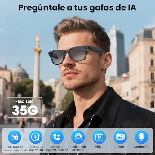Mingtawn ▫️ Óculos inteligentes com câmara de 8 MP, óculos com IA, Bluetooth/Wi-Fi, óculos inteligentes com fotografia/gravação/chamadas/música/tradução/reconhecimento de imagens, lentes fotocromáticas + lentes azuis 2