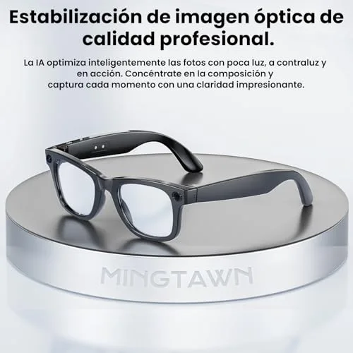 Mingtawn ▫️ Óculos inteligentes com câmara de 8 MP, óculos com IA, Bluetooth/Wi-Fi, óculos inteligentes com fotografia/gravação/chamadas/música/tradução/reconhecimento de imagens, lentes fotocromáticas + lentes azuis 5