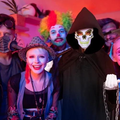 Aragallant ▫️ Fato de Fantasma para o Halloween, Fato da Morte, Capa com Capuz para o Halloween, Fato de Carnaval com Foice, Máscara de Esqueleto, Luvas e Corrente para Crianças e Adultos 5