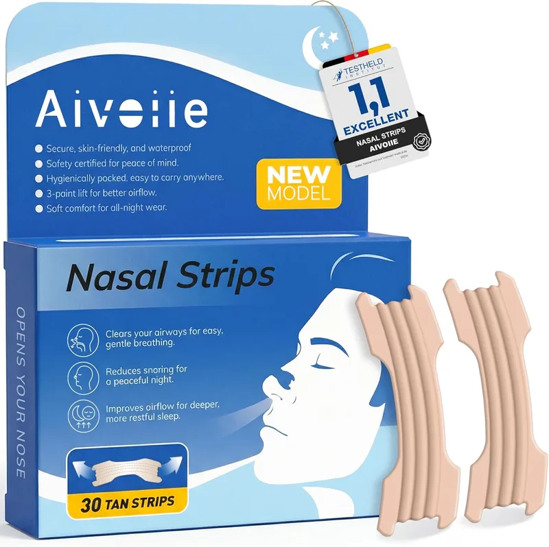 Aivoiie ▫️ 30 Tiras Nasais Anti-ronco, Design de Tripla Crista com Adesivo de Qualidade Profissional, Tiras Nasais Respiráveis na Cor da Pele para um Sono Melhor, Desporto e Congestão Nasal (Cor da pele)