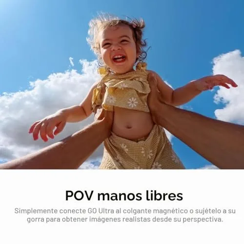 Insta360 ▫️ GO Ultra Preto — Pequena câmara para vlogs em 4K, mãos livres, câmara POV, sensor de 1/1,28", peso de 53 g, campo de visão de 156°, bateria com autonomia de 200 min, câmara de ação portátil para desporto (recondicionada) 2
