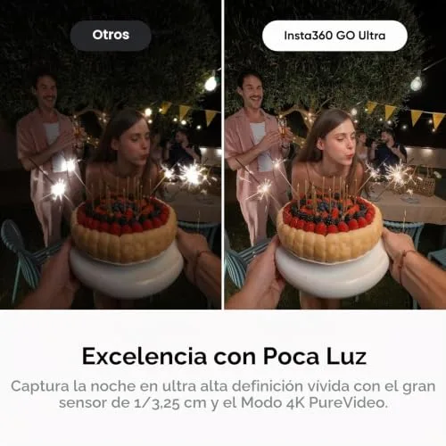 Insta360 ▫️ GO Ultra Preto — Pequena câmara para vlogs em 4K, mãos livres, câmara POV, sensor de 1/1,28", peso de 53 g, campo de visão de 156°, bateria com autonomia de 200 min, câmara de ação portátil para desporto (recondicionada) 5