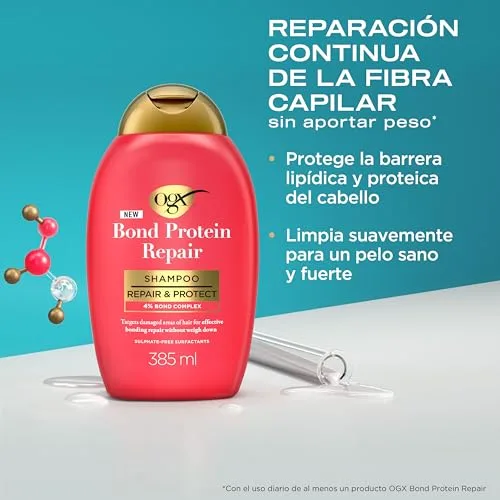 OGX ▫️ Bond Protein Repair Rutina com Champô (385 ml), Condicionador (385 ml) e Sérum Capilar (50 ml), Tratamento Hidratante para Cabelo Seco e Danificado, Fortalece a Fibra Capilar, Sem Sulfatos 2