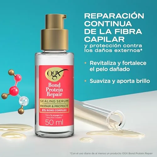 OGX ▫️ Bond Protein Repair Rutina com Champô (385 ml), Condicionador (385 ml) e Sérum Capilar (50 ml), Tratamento Hidratante para Cabelo Seco e Danificado, Fortalece a Fibra Capilar, Sem Sulfatos 6