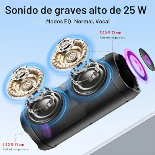 coioc ▫️ Altifalante Bluetooth portátil de 25 W, altifalantes de graves duplos, 25 horas de reprodução 2
