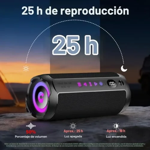coioc ▫️ Altifalante Bluetooth portátil de 25 W, altifalantes de graves duplos, 25 horas de reprodução 3