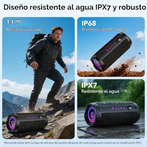 coioc ▫️ Altifalante Bluetooth portátil de 25 W, altifalantes de graves duplos, 25 horas de reprodução 5