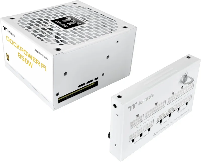 Thermaltake ▫️ Dockpower FI 750 W | Fonte de alimentação ATX 3.1 PCIe 5.1 80 Plus Gold Branca | 12 V - 2x6, Design Modular com Docking, Cabos de Perfil Baixo, Contactos Dourados de 30 μ, Ventilador Hidráulico de 135 mm, Trilho Único +12 V