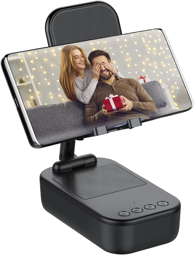IKG ▫️ Altifalante Bluetooth sem fios com suporte para telemóvel, antiderrapante e som envolvente HD,Altifalante portátil e suporte ajustável para telemóvel/tablet | Resistente à água (IP7), Altifalante portátil e suporte ajustável para telemóvel/tablet, Presente ideal para homens e mulheres