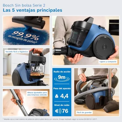 Bosch ▫️ Aspirador sem saco Série 2, leve e compacto, BGS05AM, azul 2