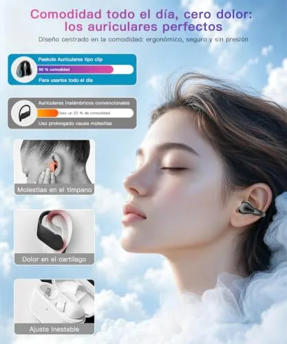 Paekole ▫️ Auscultadores desportivos Bluetooth de ouvido aberto, com clipe para a orelha, 80 horas, ENC, IPX7 2