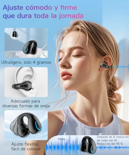 Paekole ▫️ Auscultadores desportivos Bluetooth de ouvido aberto, com clipe para a orelha, 80 horas, ENC, IPX7 3