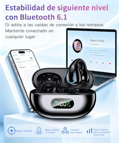 Paekole ▫️ Auscultadores desportivos Bluetooth de ouvido aberto, com clipe para a orelha, 80 horas, ENC, IPX7 6