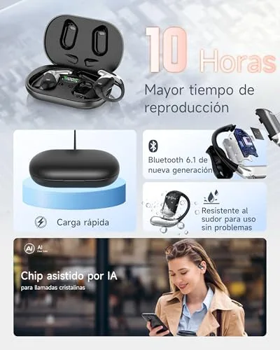 Paekole ▫️ Auscultadores sem fios Bluetooth 6.1, Auscultadores sem fios do tipo «open ear» 6