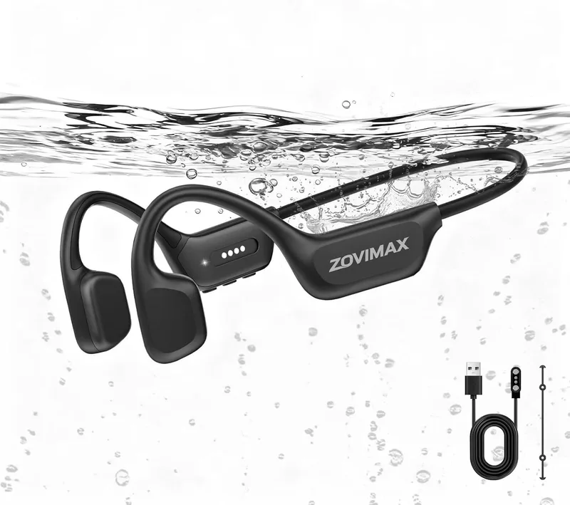 ZOVIMAX ▫️ Auscultadores de condução óssea para natação, IPX8, Bluetooth 6.0, MP3 de 8 GB | Auscultadores de ouvido aberto para natação, IPX8 à prova de água, MP3 integrado, microfone antivento de 12 horas, piscina, corrida, ciclismo, fitness