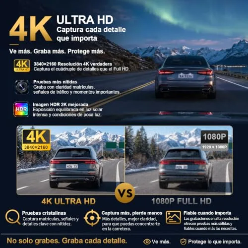 KAWA ▫️ Mini câmara de bordo 4K, controlo por voz, Wi-Fi, gravação em loop, carro 2