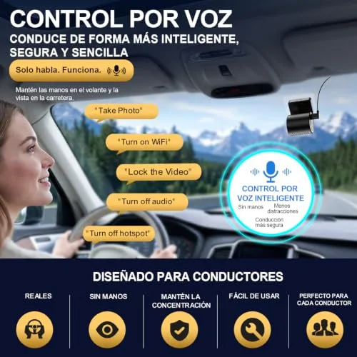 KAWA ▫️ Mini câmara de bordo 4K, controlo por voz, Wi-Fi, gravação em loop, carro 4