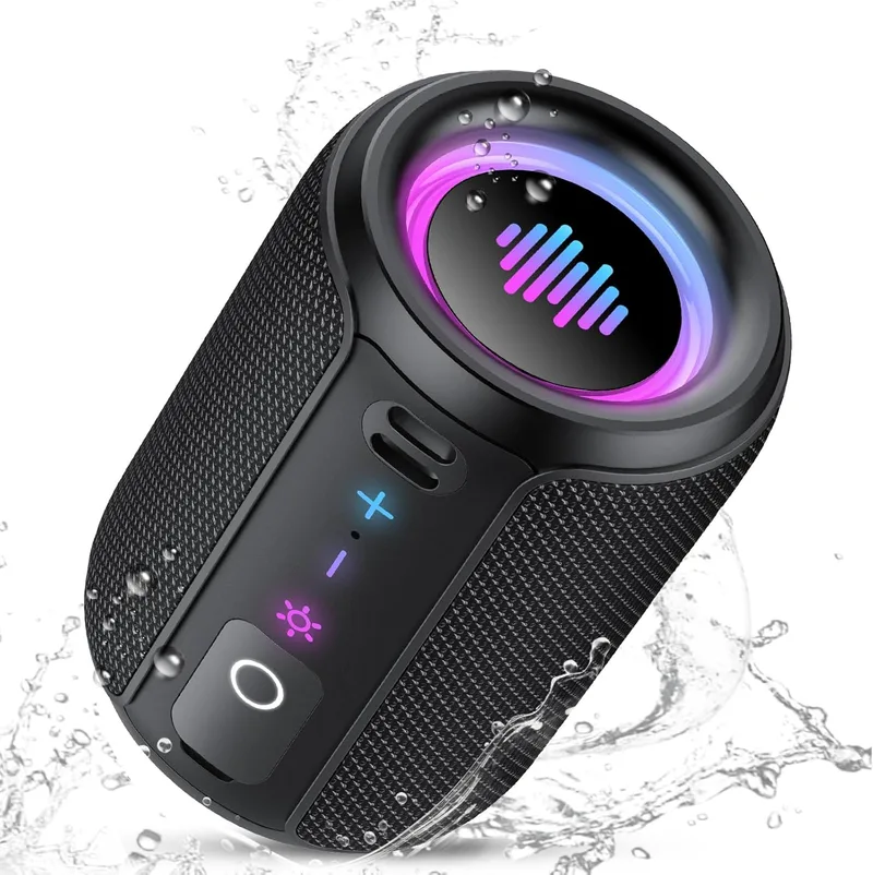 Tiksounds ▫️ Altifalante Bluetooth potente de 15 W, pequeno e portátil, Bluetooth 5.4 | Som estéreo a 360°, luzes LED coloridas inteligentes, à prova de água IPX7, 12 horas de reprodução, para uso ao ar livre/festas