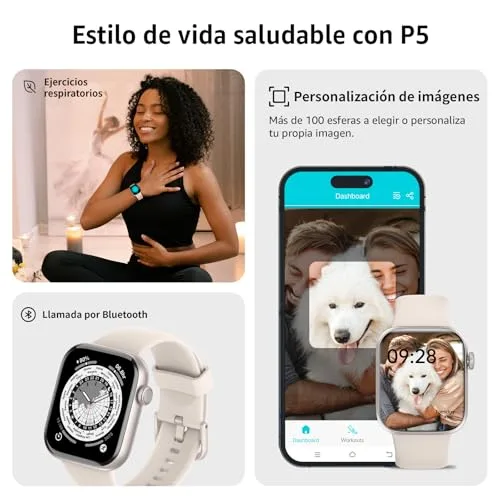 AcclaFit ▫️ Relógio inteligente para homem e mulher, relógio inteligente de 1,85" com chamadas Bluetooth, mais de 140 modos desportivos, com SpO2/medidor de pulsação/monitor de sono/podómetro, relógio inteligente à prova de água IP68 para Android e iOS 6