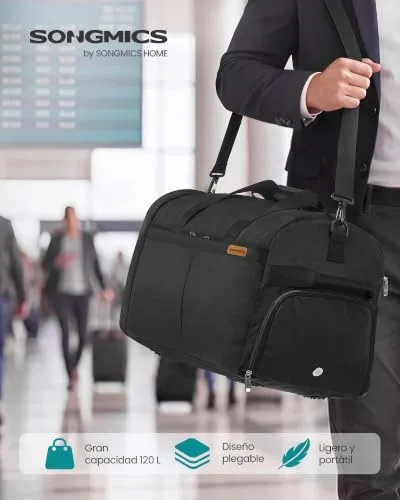 SONGMICS ▫️ Saco de viagem grande dobrável de 50 L, com compartimento para sapatos 2
