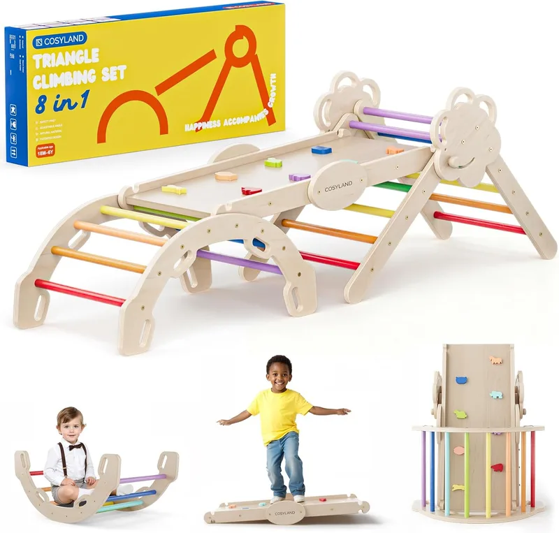 COSYLAND ▫️ 8 em 1: Triângulo de Escalada Montessori com Arco e Rampa