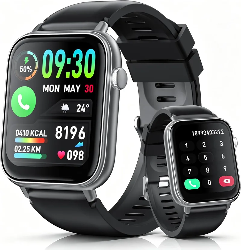 WeurGhy ▫️ Relógio inteligente para homem e mulher com chamadas Bluetooth | Ecrã HD de 1,85'' com pulsómetro, podómetro, monitor de SpO₂ e monitor de sono, relógio desportivo à prova de água IP68 com mais de 112 modos para Android e iOS.