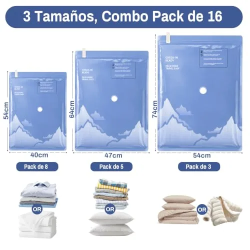 Raplink ▫️ Sacos de vácuo para roupa com bomba de vácuo elétrica sem fios, que incluem 16 sacos de vácuo (3 * 74 x 54 cm, 5 * 64 x 47 cm, 8 * 50 x 40 cm),adequados para viagens, mudanças e armazenamento 2