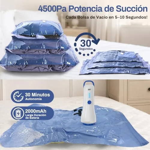 Raplink ▫️ Sacos de vácuo para roupa com bomba de vácuo elétrica sem fios, que incluem 16 sacos de vácuo (3 * 74 x 54 cm, 5 * 64 x 47 cm, 8 * 50 x 40 cm),adequados para viagens, mudanças e armazenamento 4
