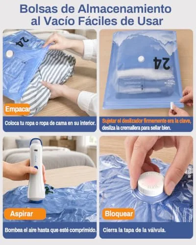 Raplink ▫️ Sacos de vácuo para roupa com bomba de vácuo elétrica sem fios, que incluem 16 sacos de vácuo (3 * 74 x 54 cm, 5 * 64 x 47 cm, 8 * 50 x 40 cm),adequados para viagens, mudanças e armazenamento 6