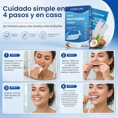 CODECURE ▫️ Tiras branqueadoras para dentes sem sensibilidade, com sabor a coco, 28 tiras 3