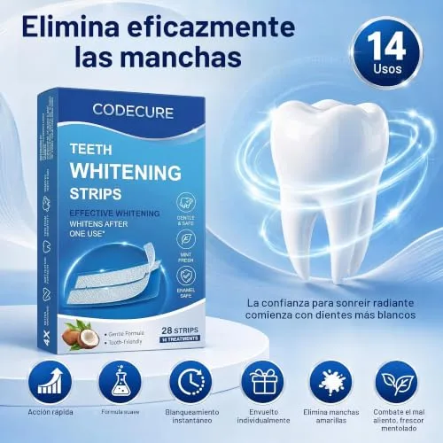 CODECURE ▫️ Tiras branqueadoras para dentes sem sensibilidade, com sabor a coco, 28 tiras 5