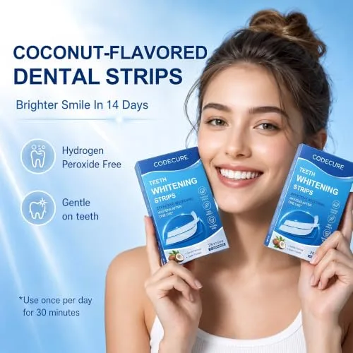 CODECURE ▫️ Tiras branqueadoras para dentes sem sensibilidade, com sabor a coco, 28 tiras 6